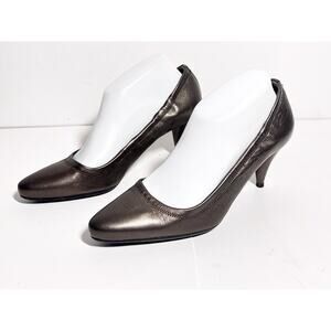 Prada EUC Bronze Metallic Leather 3" Heel Ruching Detail Pump Shoe 8.5 US 38.5